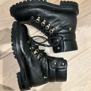 Jimmy Choo combat boots - with faux shearling fur interior lining (size 37)